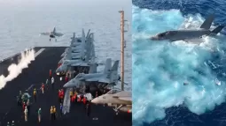 Fighter Plane Crashes Into Sea During Aircraft Carrier Mission