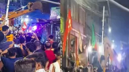 High Tensions In West Bengal As Bulldozer Demolishes Trinamula Congress Office In Kolkata